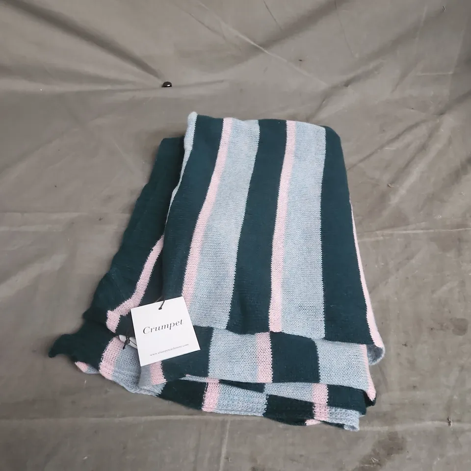 CRUMPET STRIPED CASHMERE SCARF – GREEN, PINK & LIGHT BLUE