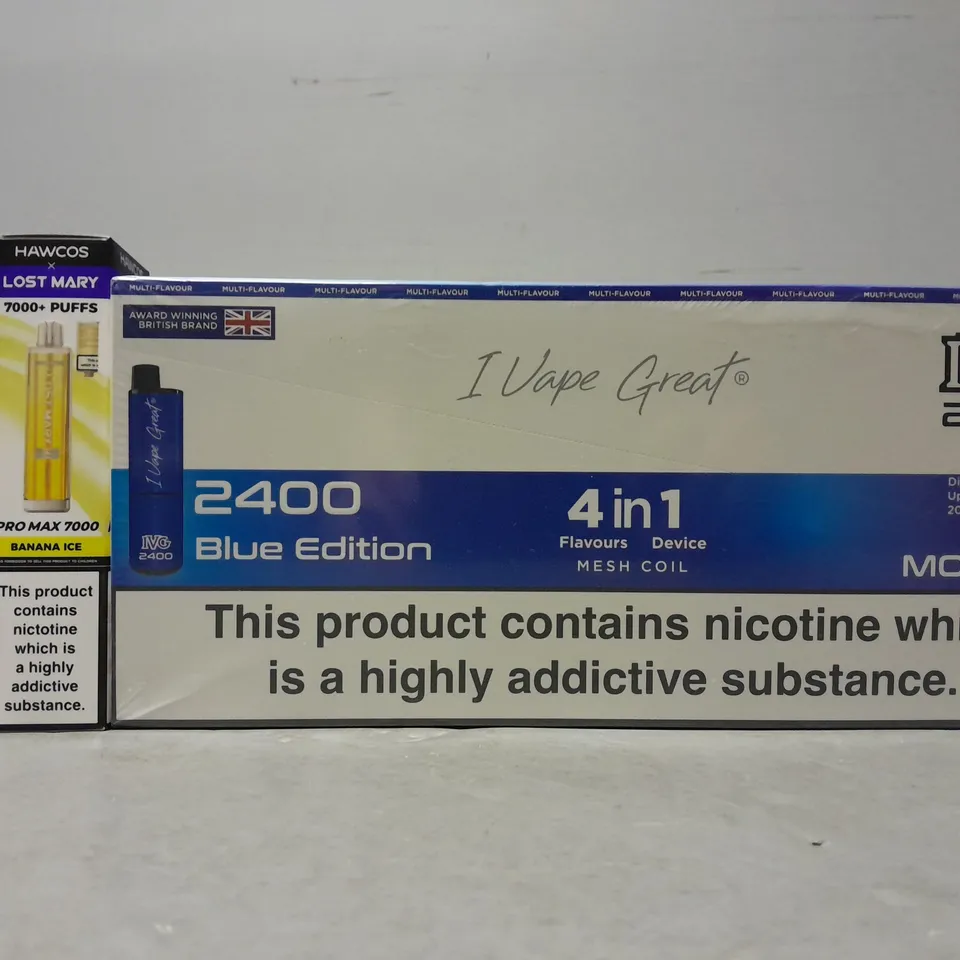 APPROXIMATELY 8 ASSORTED E-CIGARETTE PRODUCTS TO INCLUDE - IVG 2400 & LOST MARY X HAWCOS 