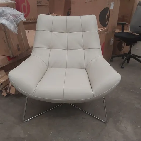 DANETTI CANIO NATURAL GREY LEATHER AND BRUSHED STEEL ACCENT CHAIR