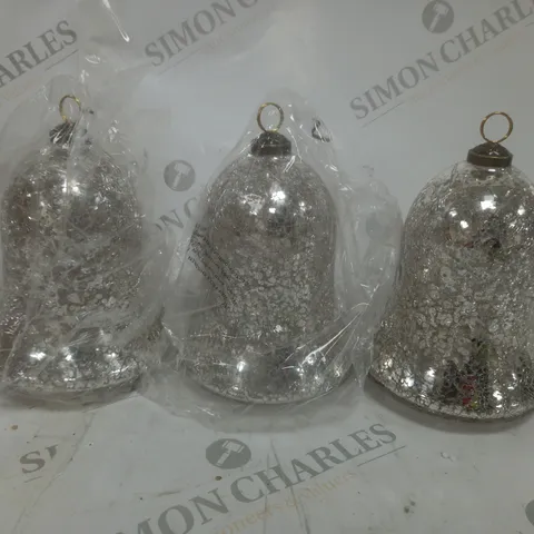 BOXED ALISON CORK SET OF 3 PRE-LIT MERCURY GLASS BELLS