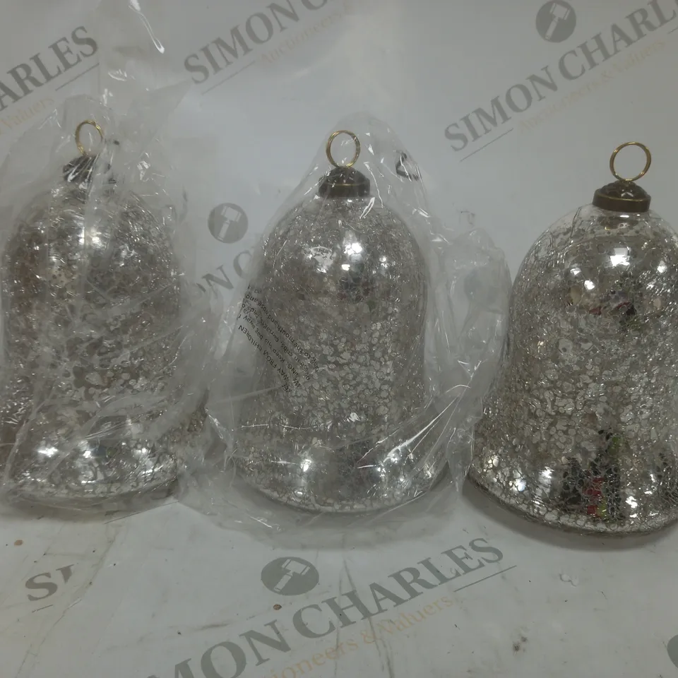 BOXED ALISON CORK SET OF 3 PRE-LIT MERCURY GLASS BELLS