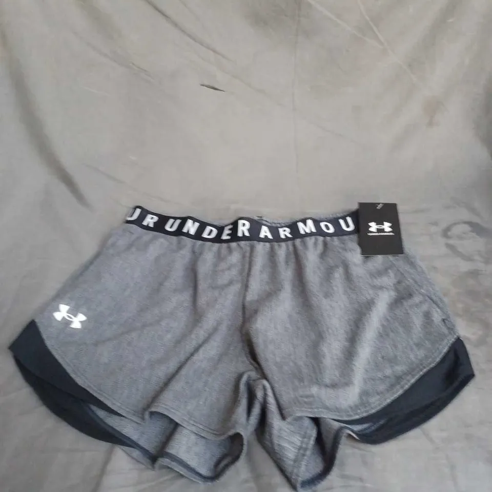 UNDER ARMOUR WOMENS PLAY UP TWIST SHORTS 3.0 IN GREY SIZE S