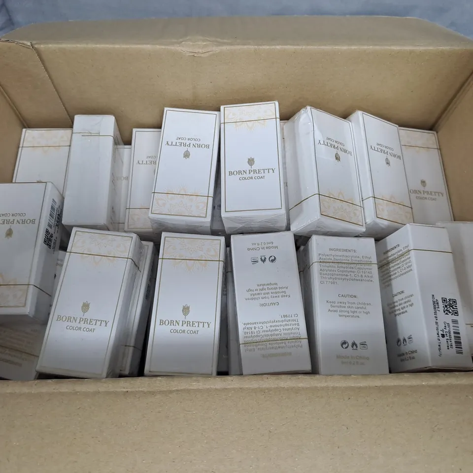 BOX OF APPROXIMATELY 60 SEALED BORN PRETTY COLOUR COAT - COLOURS MAY VARY - 6ML PER BOTTLE