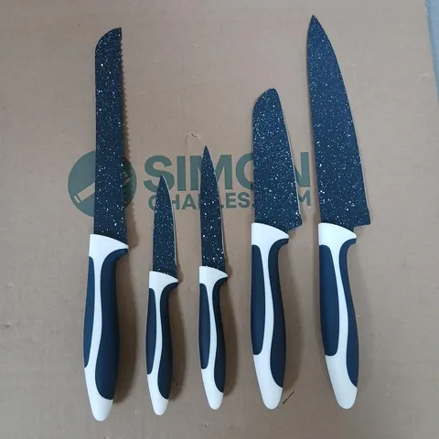 FLAVORSTONE 5-PIECE KNIFE SET (CHEF, BREAD, SANTOKU, UTILITY & PARING) – BOXED