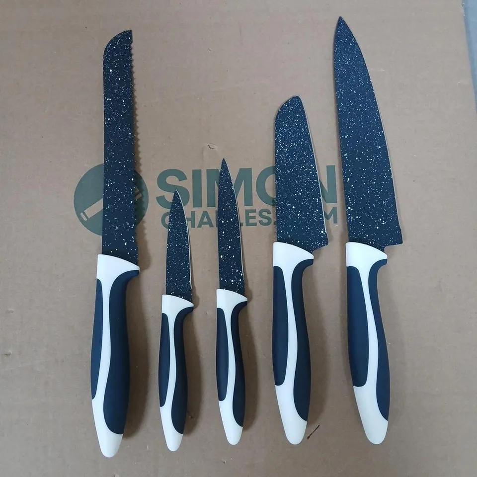 FLAVORSTONE 5-PIECE KNIFE SET (CHEF, BREAD, SANTOKU, UTILITY & PARING) – BOXED