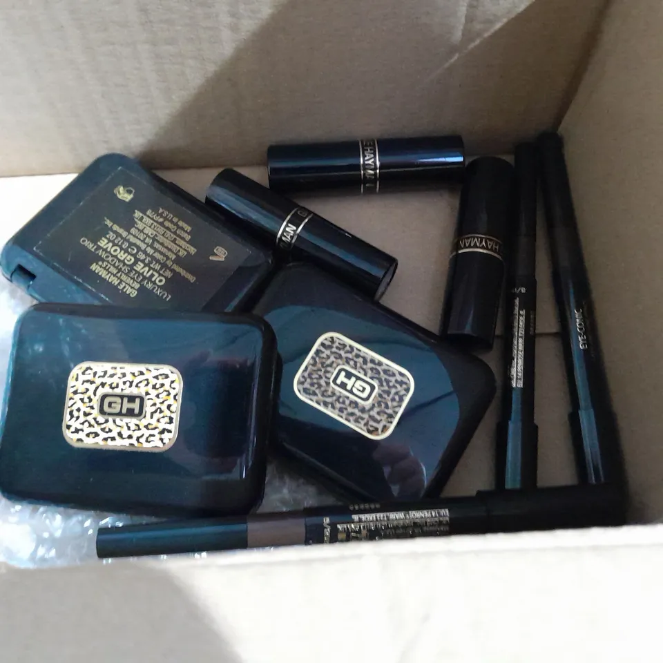 BOX OF APPROXIMATELY 8 MAKEUP ITEMS BY GH TO INCLUDE LIPSTICK, LASH & LINER AND EYE SHADOW 