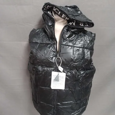 MONCLER HOODED PADDED GILET IN BLACK SIZE M