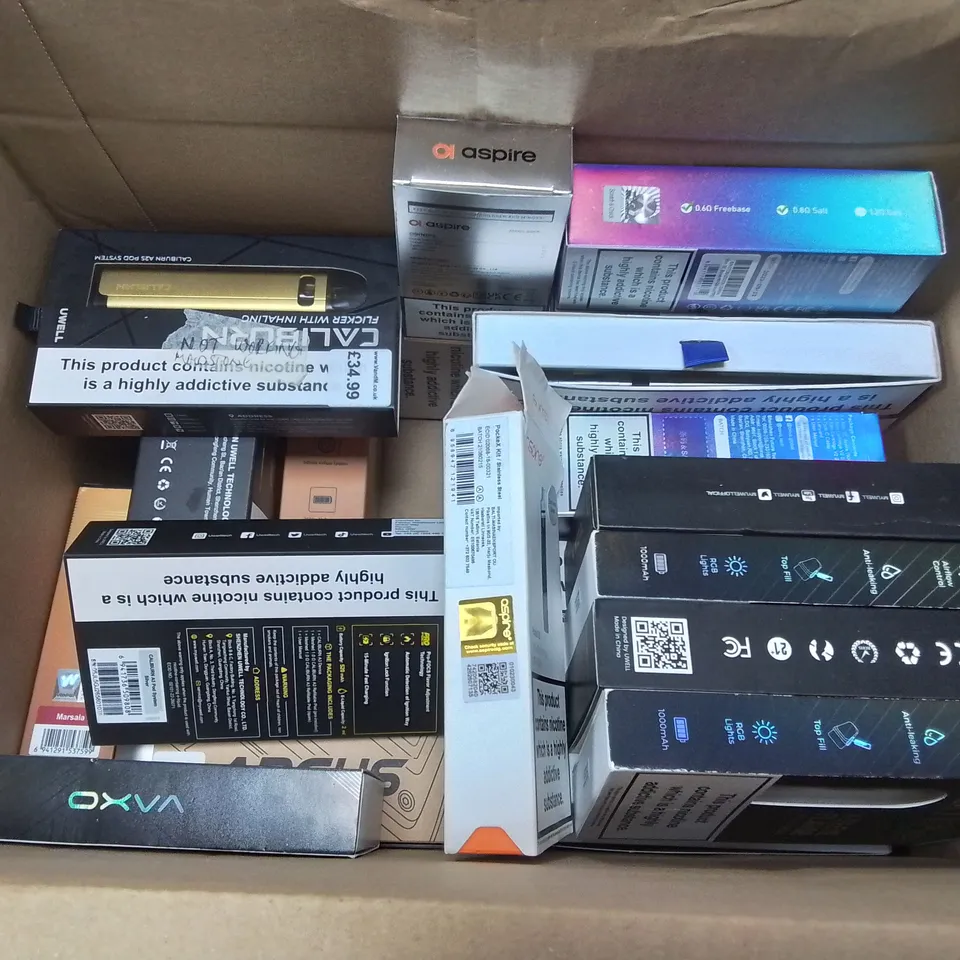 LOT OF ASSORTED E-CIGS AND PARTS TO INCLUDE INNOKIN, CALIBURN AND OXVA