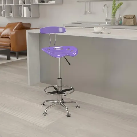 BOXED FLASH FURNITURE LF-215-VIOLET-GG VIBRANT VIOLET AND CHROME DRAFTING STOOL WITH TRACTOR SEAT