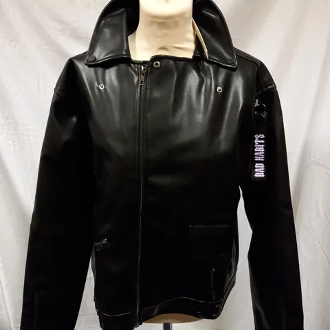 BRAND NEW KOI BAD HABITS UNISEX VEGAN LEATHER JACKET, BLACK - MEDIUM