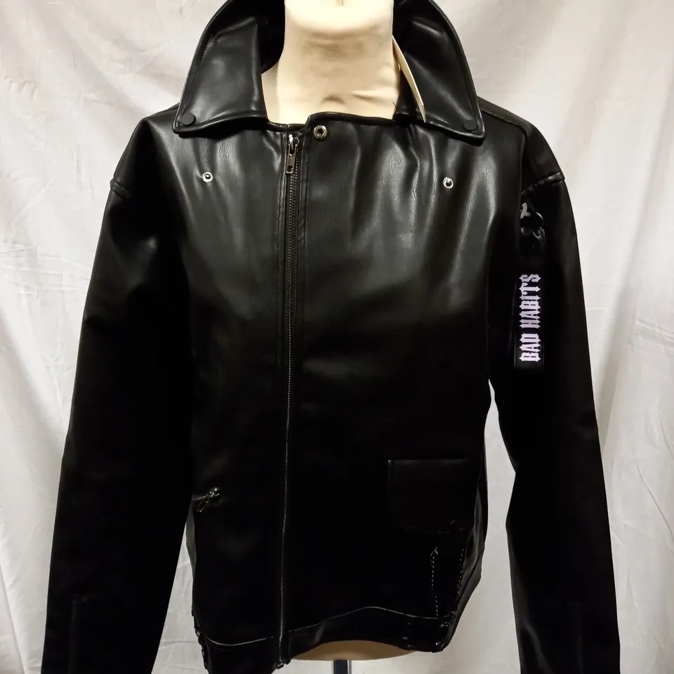 BRAND NEW KOI BAD HABITS UNISEX VEGAN LEATHER JACKET, BLACK - MEDIUM
