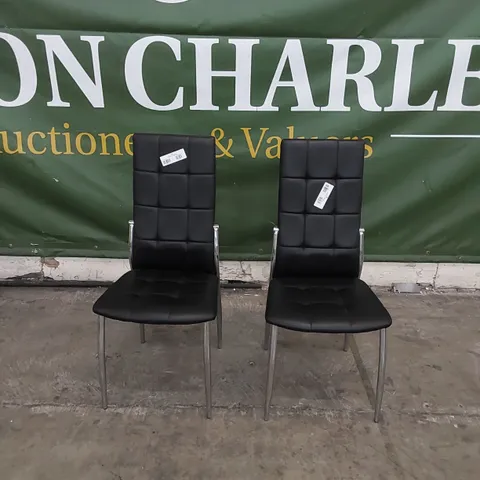 SET OF 2 DINING CHAIRS IN METAL AND BLACK PU FAUX LEATHER
