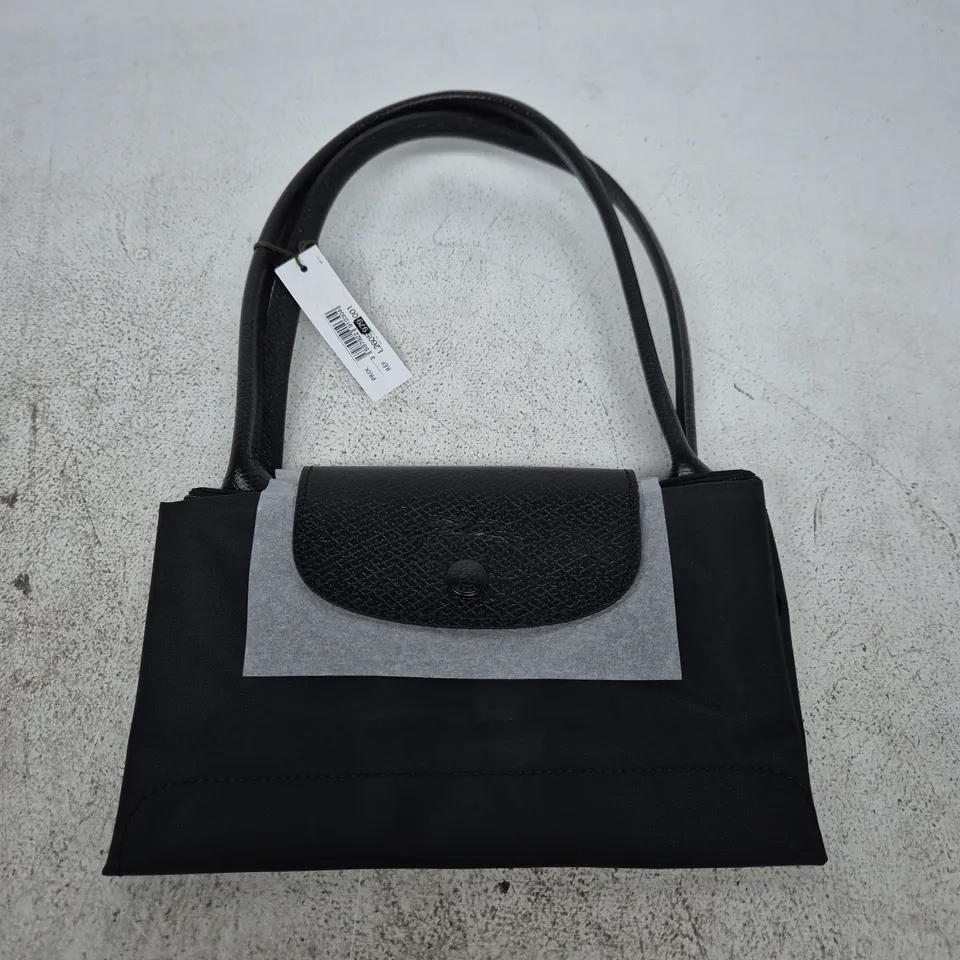 LONGCHAMP HANDBAG — BLACK FABRIC WITH LEATHER TRIM