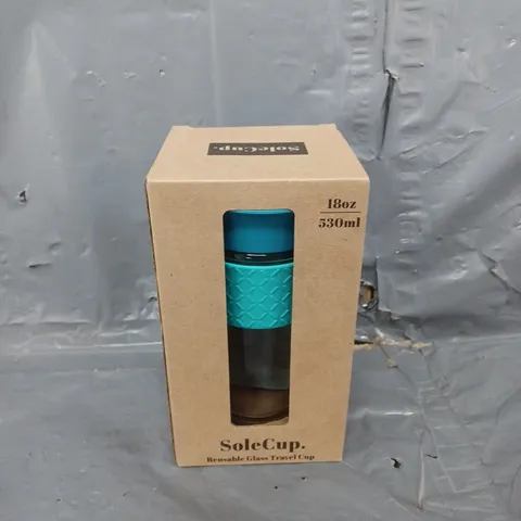 BOXED SOLECUP 530ML GLASS TRAVEL CUP - BLUE