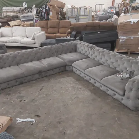 QUALITY DESIGNER CHESTERFIELD CORNER SOFA L-SHAPE BIXBY WITH SILVER METAL LEGS