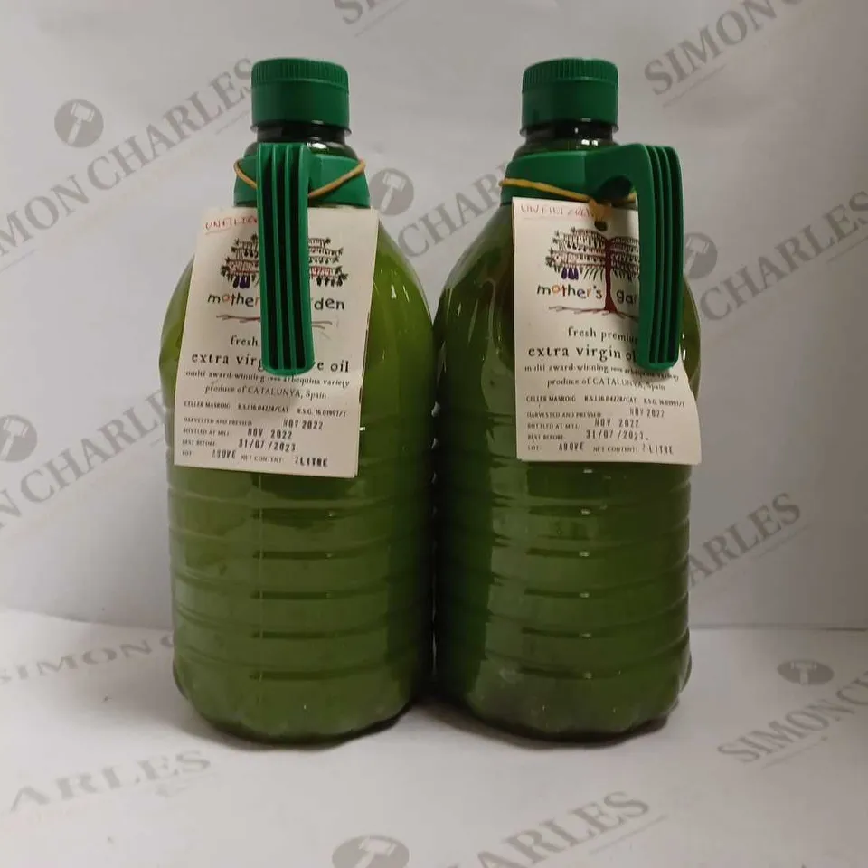 LOT OF 2 BOTTLES OF MOTHER'S GARDEN EXTRA VIRGIN OLIVE OIL (2x2L)