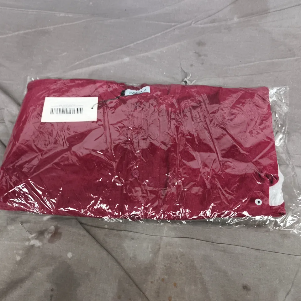 BAGGED CARAMELLA EVERLY KNITTED BUTTON CARDIGAN & FLARED TROUSER LOUNGE SET IN BURGUNDY - SMALL