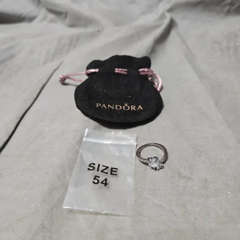 PANDORA SILVER RING WITH CRYSTAL DOUBLE HEART STONE, SIZE 54, S925 ALE – POUCH INCLUDED