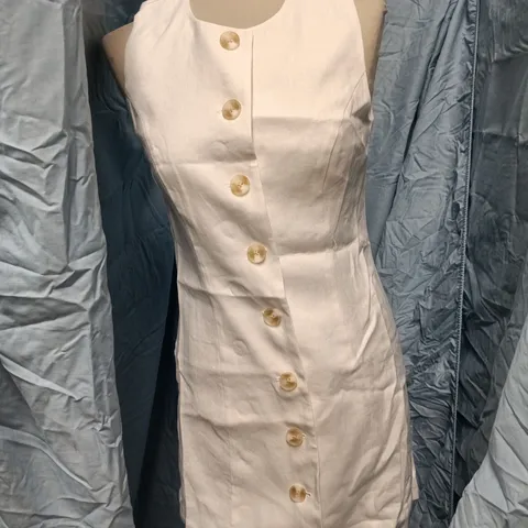 NOBODY'S CHILD WHITE BUTTON-FRONT TAILORED MINI DRESS – UK 10 (EU 38, USA 6)