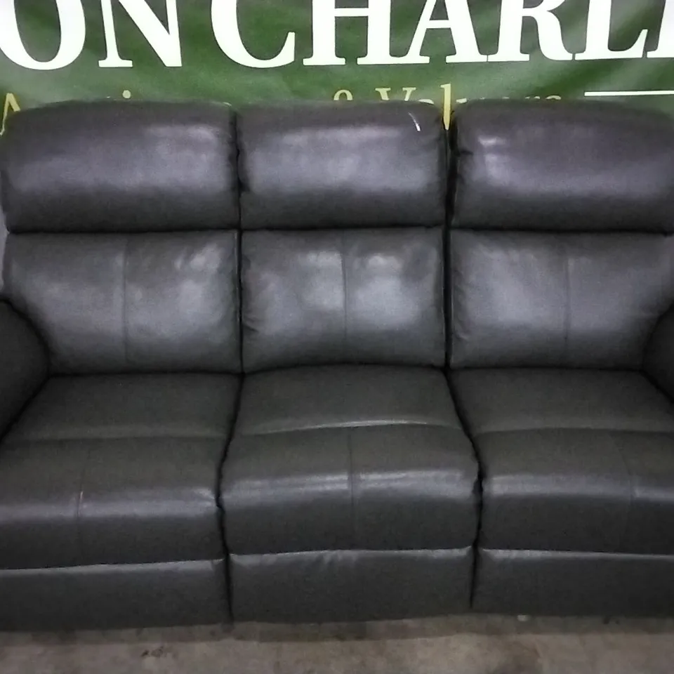 QUALITY DESIGNER BLACK LEATHER MANUAL RECLINER 3 SEATER SOFA