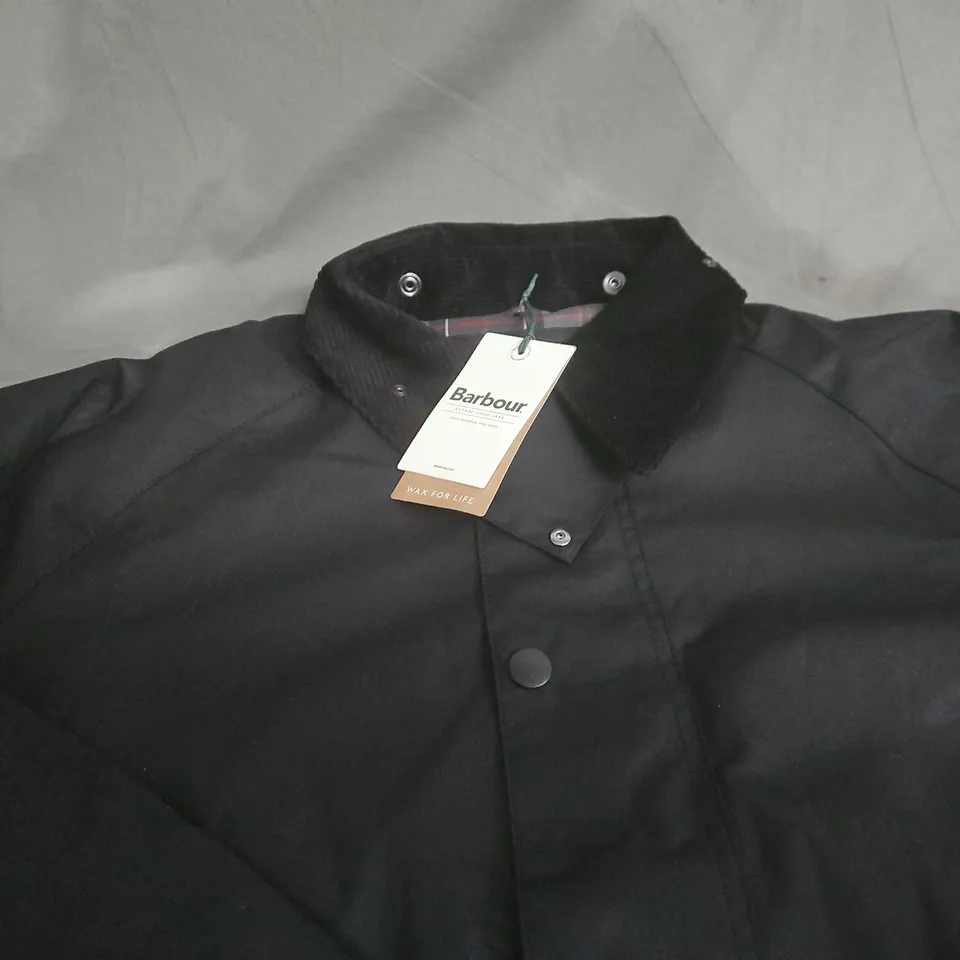 BARBOUR MODIFIED TRANSPORT WAX JACKET – BLACK, UK SIZE 44