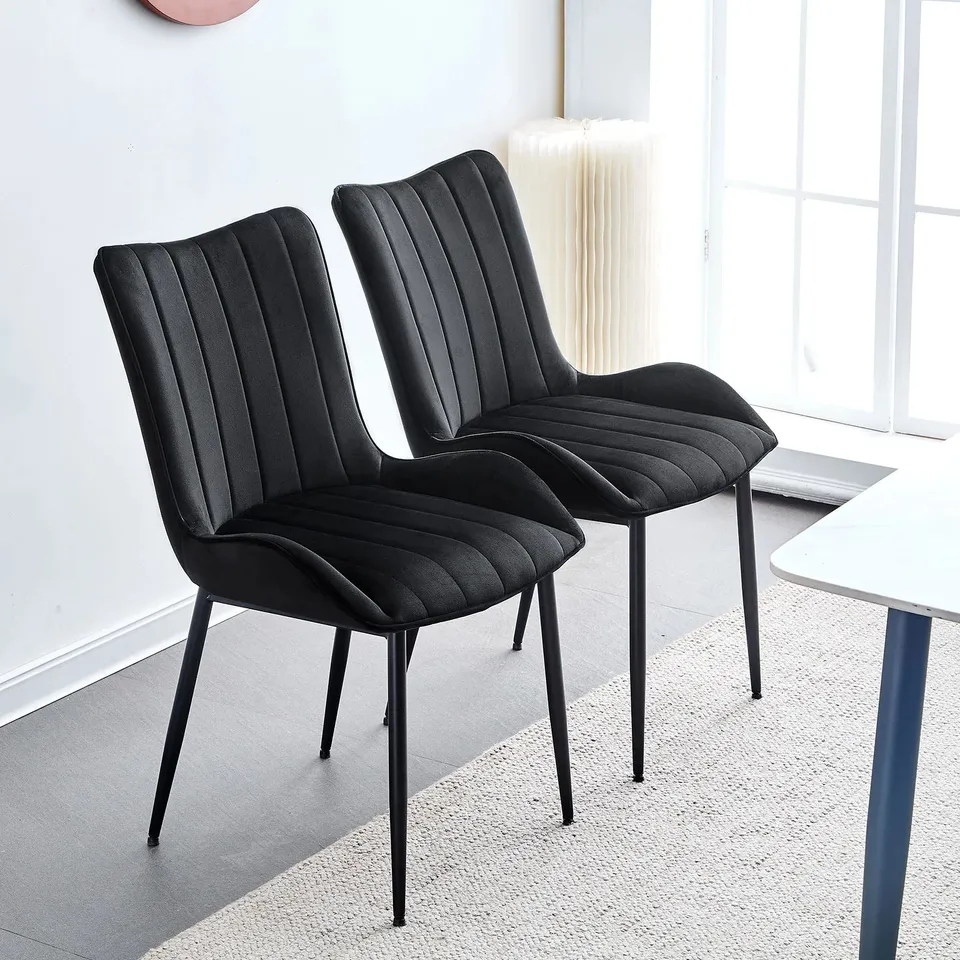 BOXED SET OF TWO MYRA MID CENTURY BLACK VELVET MODERN DINING CHAIRS 