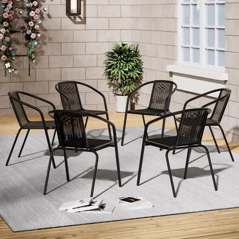 BOXED BREEINS SET OF 6 BLACK PE RATTAN STACKING GARDEN CHAIRS (1 BOX)