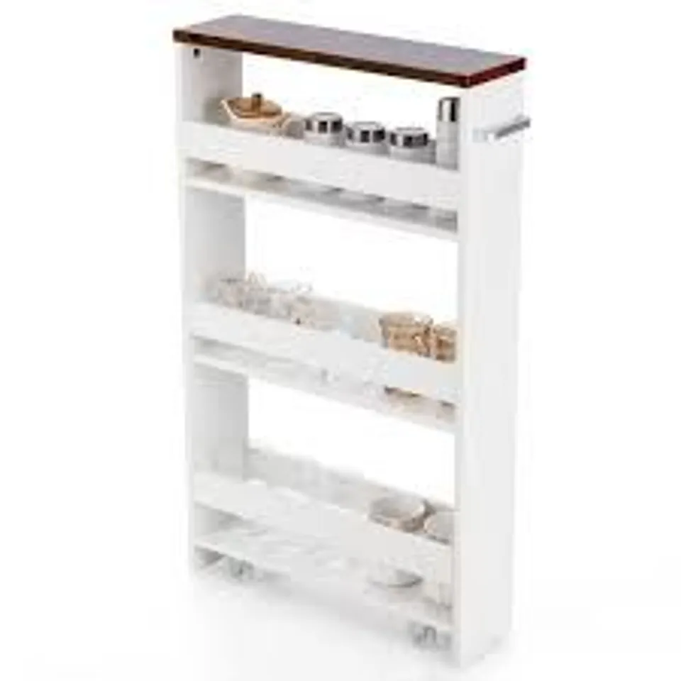 BOXED COSTWAY 4-TIER SLIM STORAGE CART WITH OPEN SHELVES AND WHEELS 