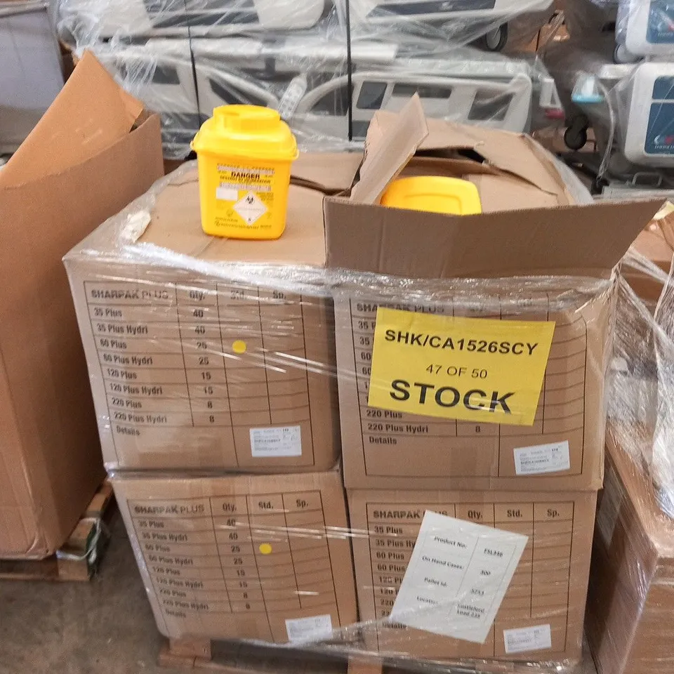 PALLET OF APPROXIMATELY 200 SHARPAK PLUS UN 3291 60 PLUS INFECTIOUS SUBSTANCE BINS