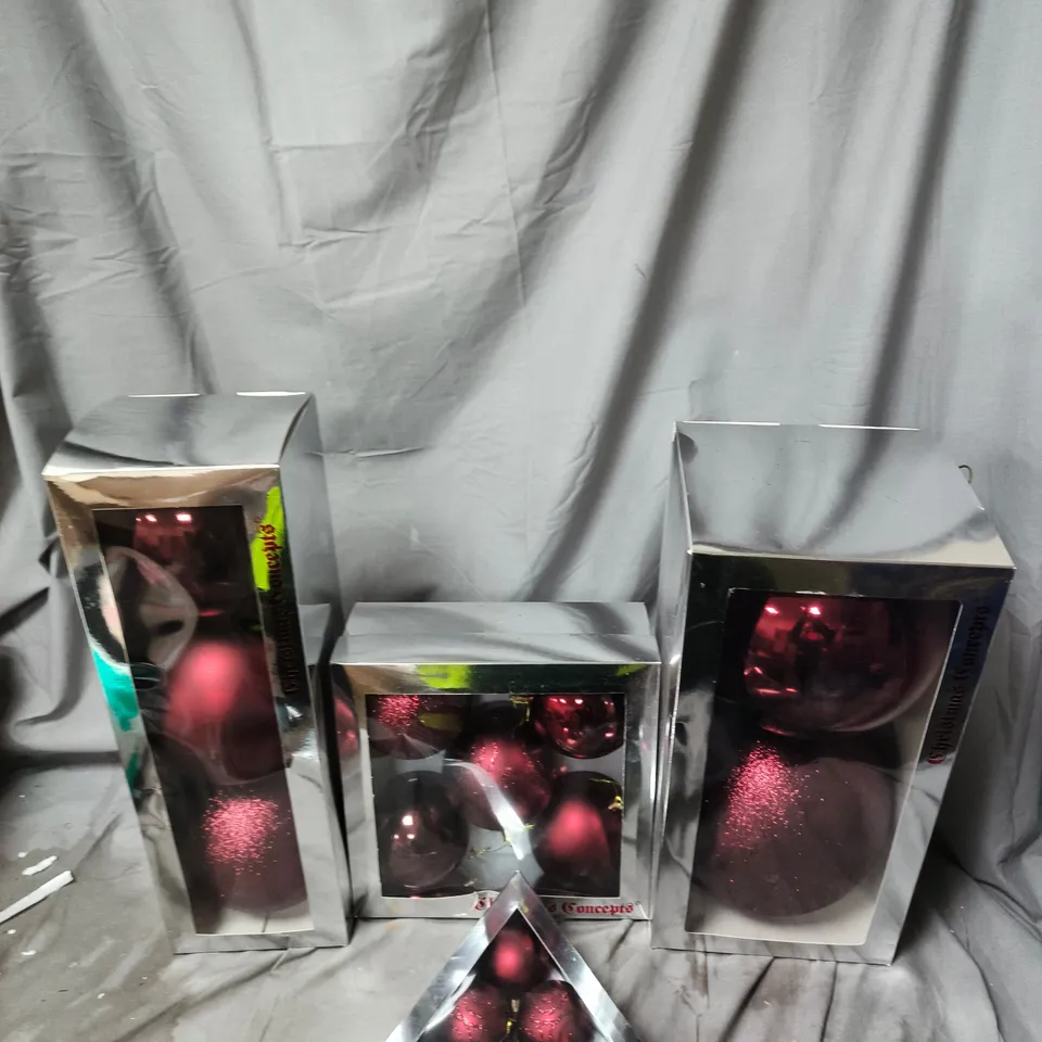 LOT OF 4 BOXES OF CHRISTMAS CONCEPTS RED ASSORTED TREE BAUBLES
