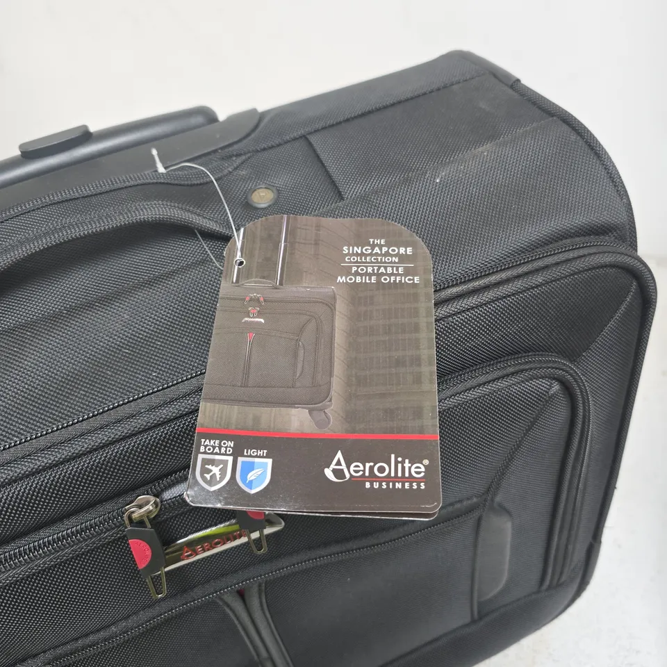 AEROLITE BLACK PORTABLE OFFICE SUITCASE THE SINGAPORE COLLECTION ON WHEELS