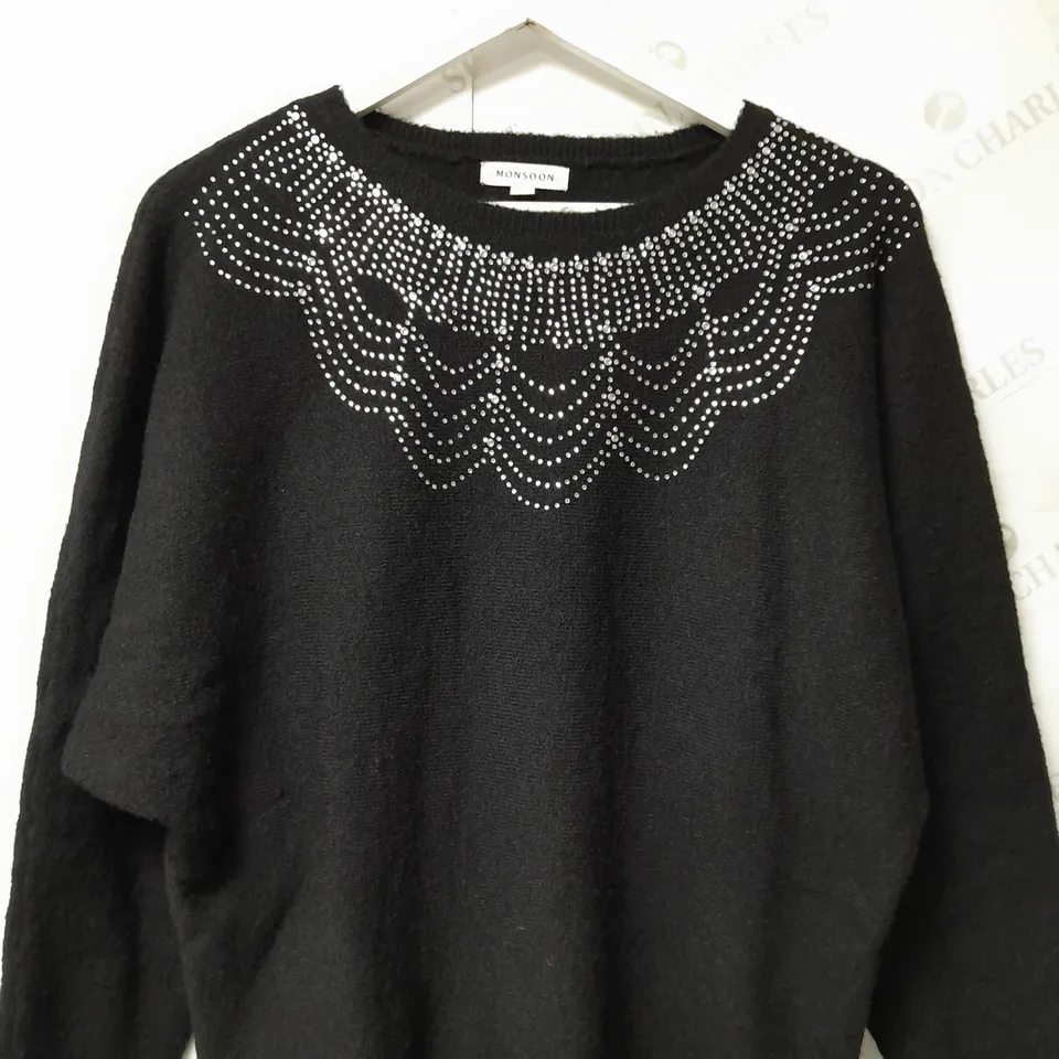 MONSOON LADIES BLACK JUMPER WITH STUDDED DETAIL SIZE M