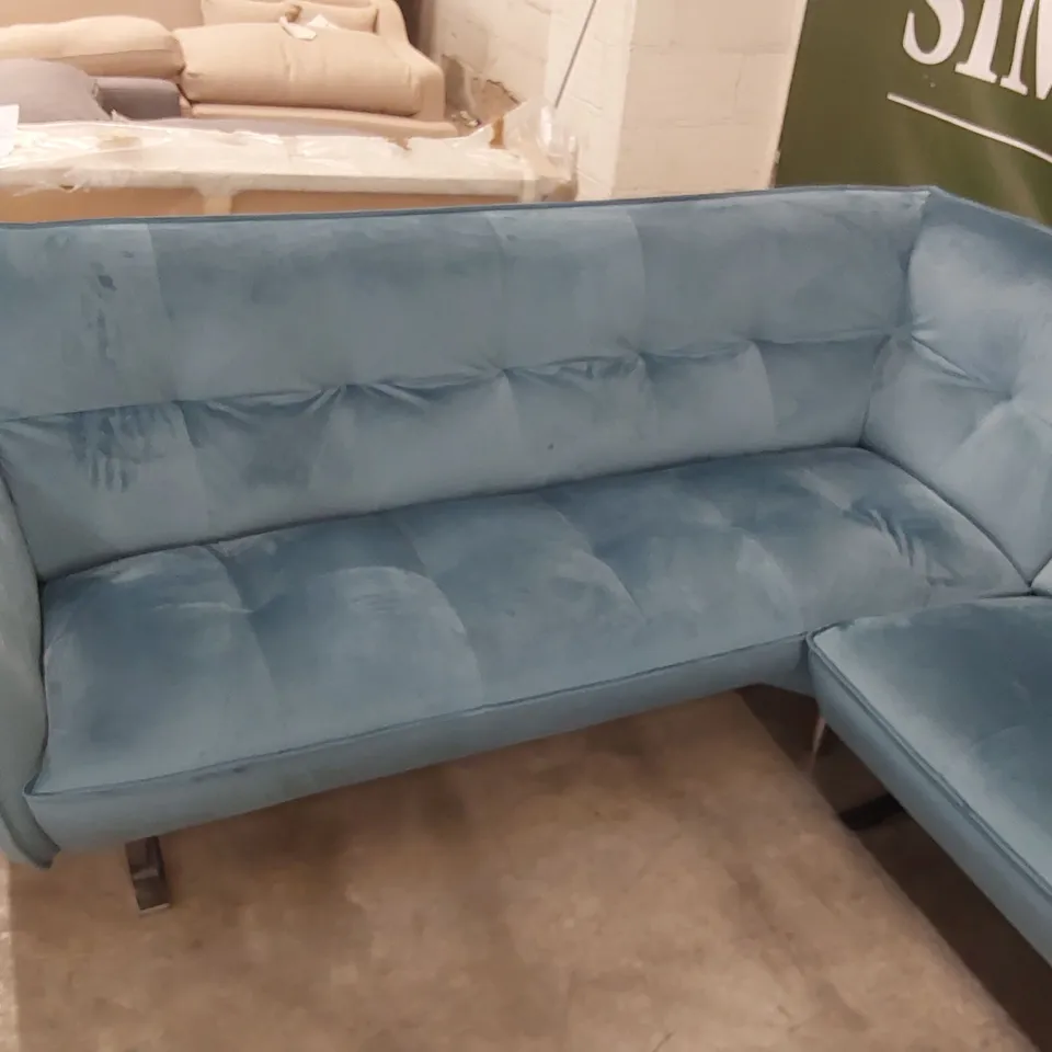 QUALITY DESIGNER ITALIAN MADE SEVILLE BLUE VELVET CORNER SOFA 
