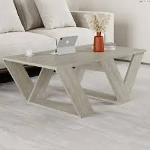 BOXED DECORTIE PIPRA TRAVERTINE WOOD MODERN COFFEE TABLE (1 BOX)