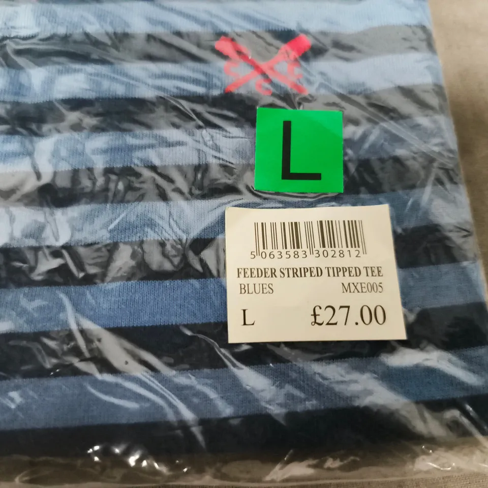 BAGGED CREW CLOTHING COMPANY FEEDER TIPPED TEE - SIZEL