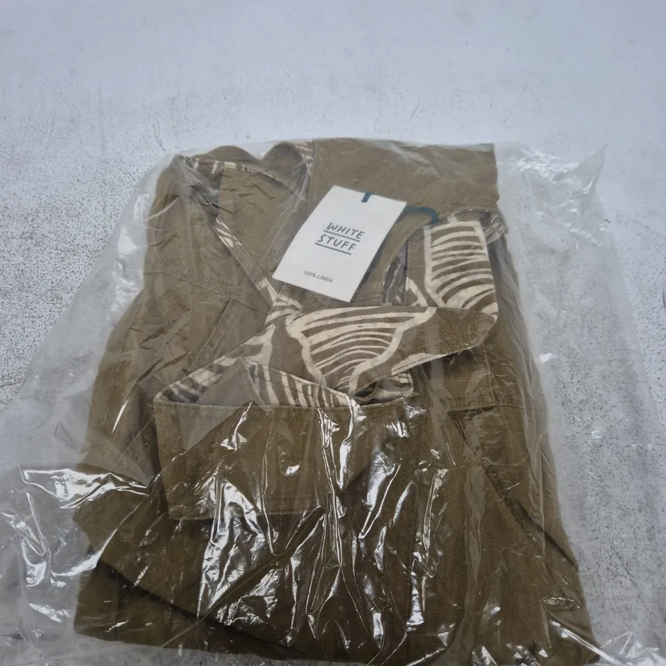 WHITE STUFF VIOLA LINEN DUNGAREE – KHAKI GREEN, UK 8 