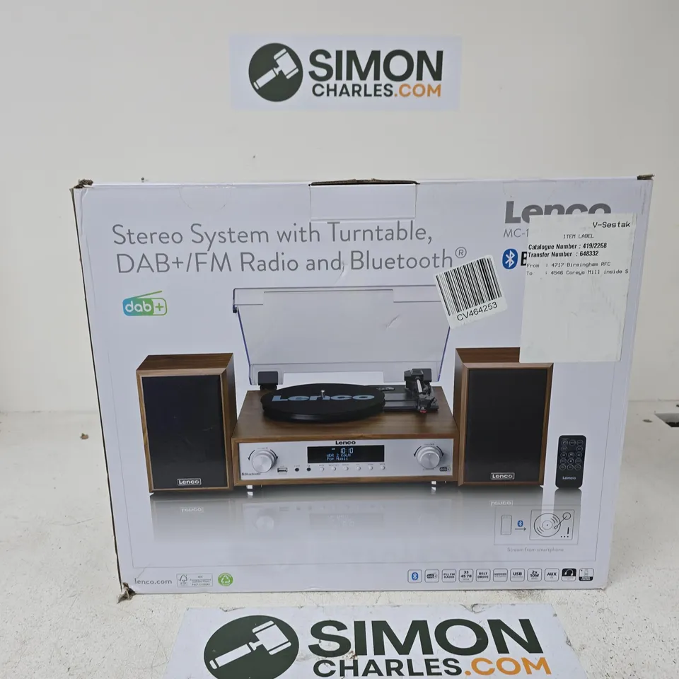 LENCO STEREO SYSTEM WITH TURNTABLE – DAB+FM RADIO AND BLUETOOTH (BOXED)