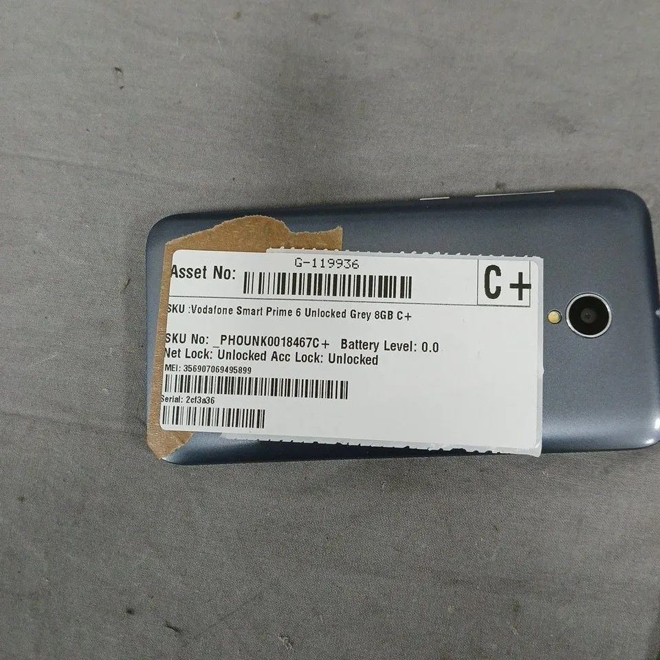 VODAFONE SMART PRIME 6 SMARTPHONE – UNLOCKED, GREY, 8GB. PHONE DOES NOT POWER ON