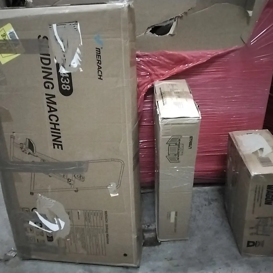 PALLET OF ASSORTED PRODUCTS AND HOUSEHOLD GOODS TO INCLUDE;SLIDING MACHINE,FOLDING WAGON,LED FLOOR LIGHT