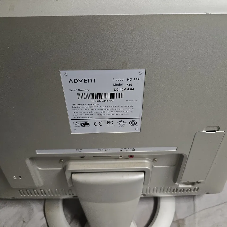 ADVENT HD-772I MONITOR – MODEL 780. NO POWER PACK INCLUDED