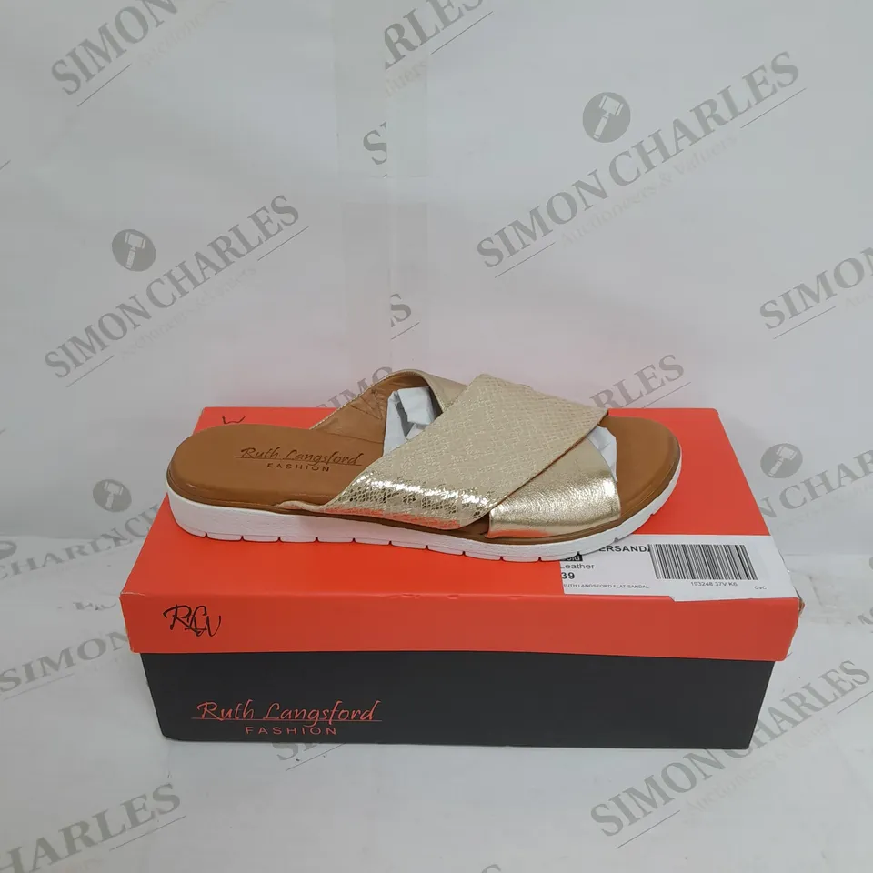 BOXED PAIR OF RUTH LANGSFORD SANDALS IN CHAMPAGNE GOLD SIZE 6