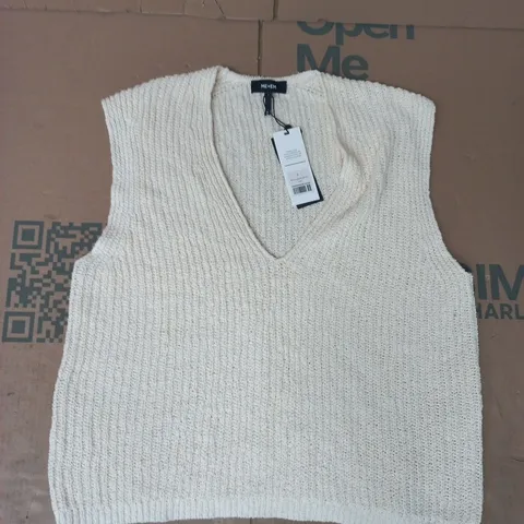 ME + EM BOUCLÉ COTTON RIB KNIT VEST IN CREAM SIZE LARGE