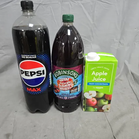 APPROXIMATELY 5 ASSORTED FOOD ITEMS TO INCLUDE - APPLE JUICE, PEPSI MAX AND ROBINSONS 