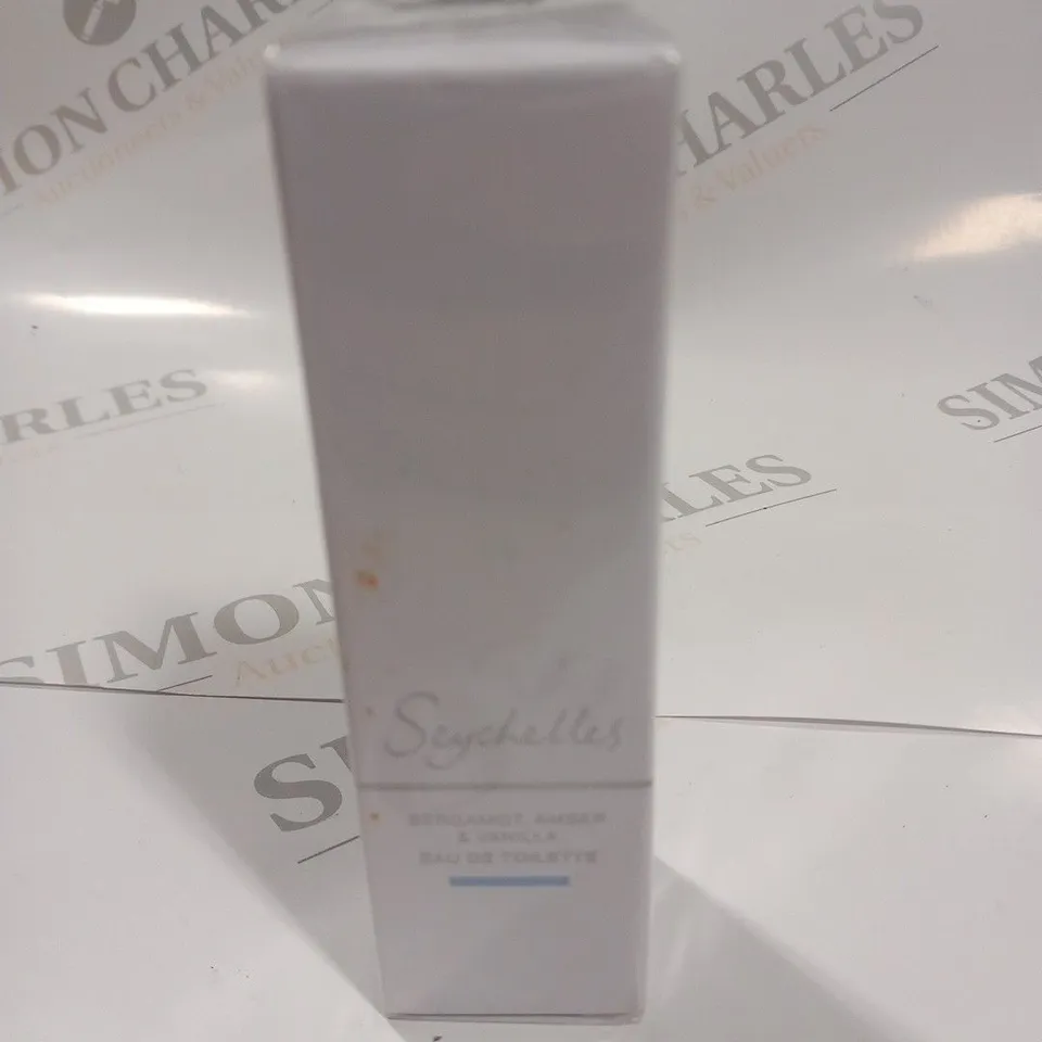 BOXED AND SEALED SEYCHELLES BERGAMOT, AMBER AND VANILLA EAU DE TOILETTE 30ML