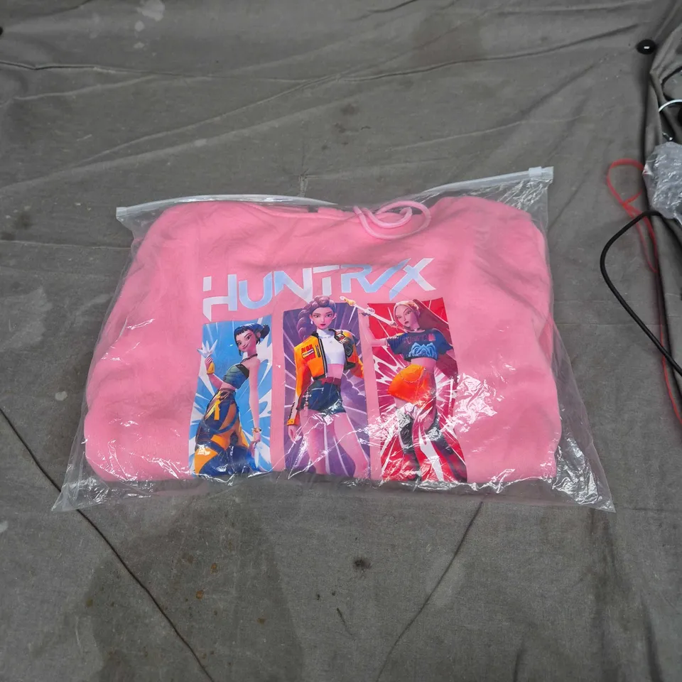KIDS Pink hoodie with HUNTRX anime panels graphic