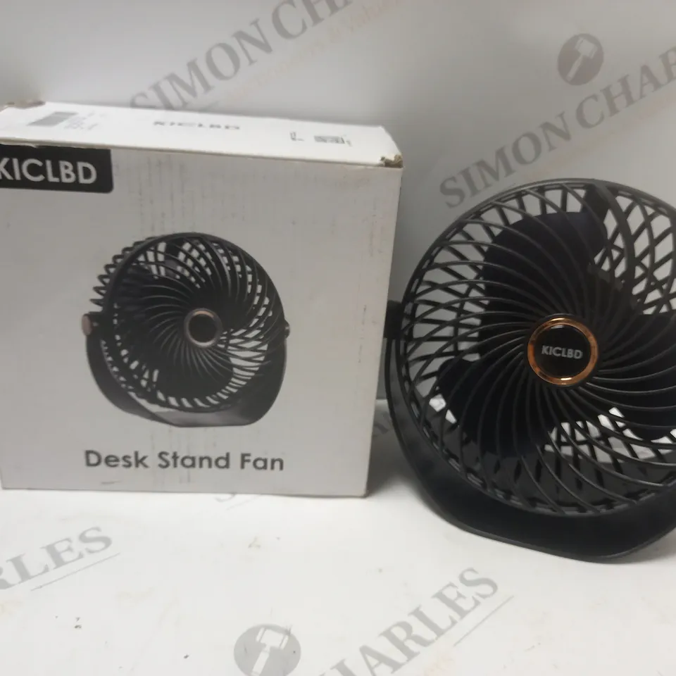 BOXED KICLBD DESK STAND FAN IN BLACK