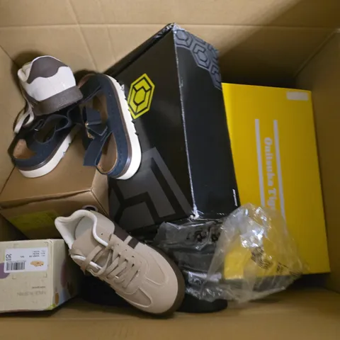 BOX OF APPROXIMATELY 12 PAIRS OF ASSORTED SHOES IN VARIOUS COLOUR, STYLES AND SIZES