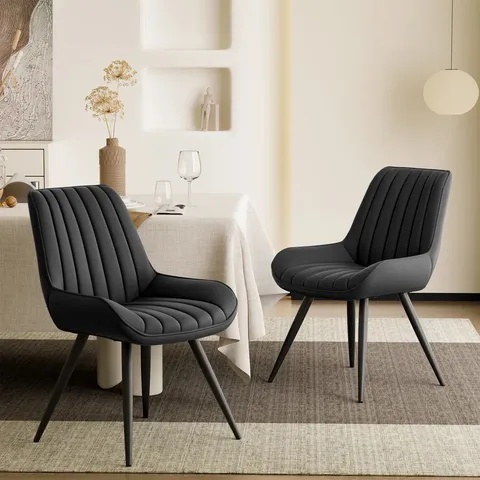 BOXED SET OF 2 MODERN DINING CHAIRS 54.8 46.9*83.2CM TECH FABRIC UPHOLSTERY - BLACK