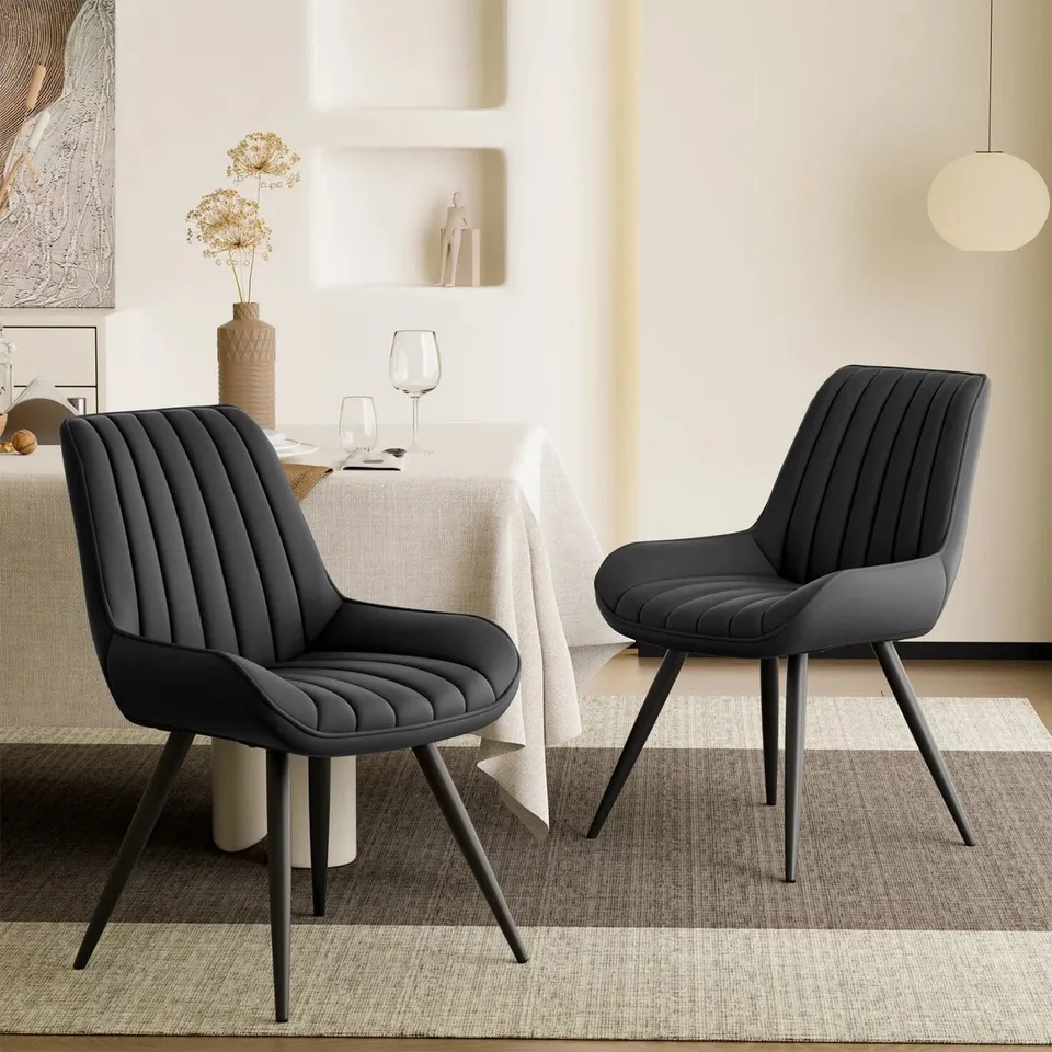 BOXED SET OF 2 MODERN DINING CHAIRS 54.8 46.9*83.2CM TECH FABRIC UPHOLSTERY - BLACK