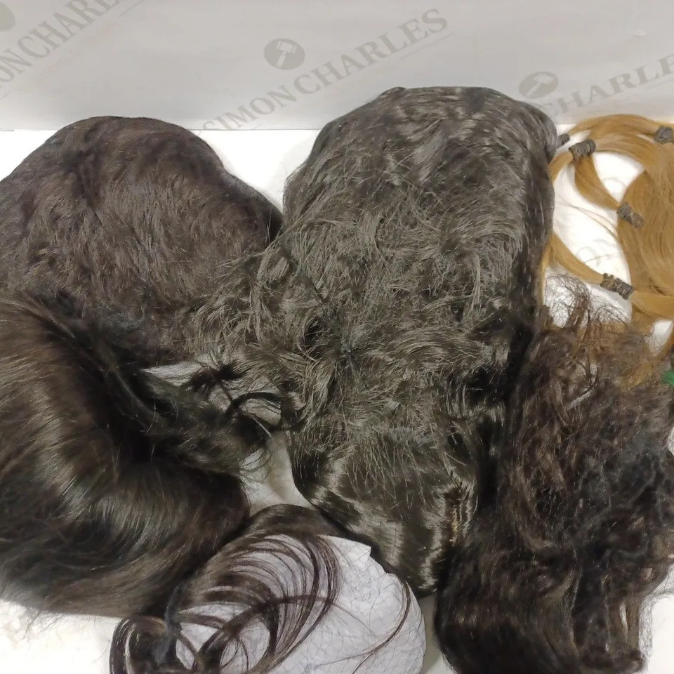 LOT OF 8 ASSORTED HAIR EXTENSIONS AND WIGS